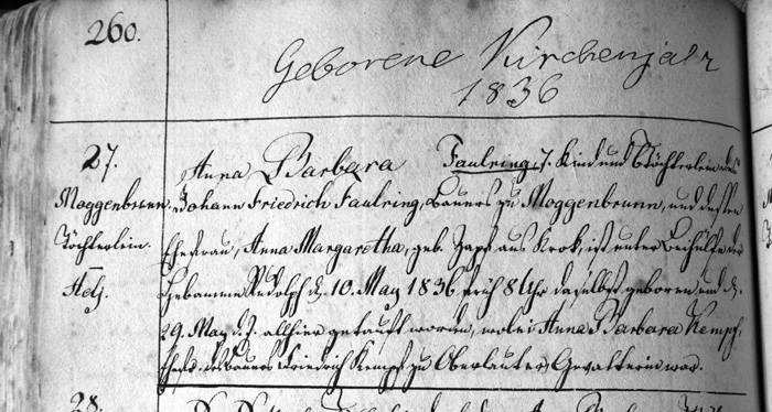 Baptismal Record of Anna Barbara Faulring
