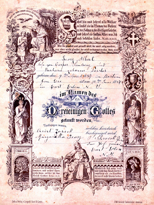 Baptismal Cerrtificate of George Faulring