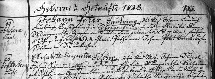 Baptismal Record of Johann Peter Faulring
