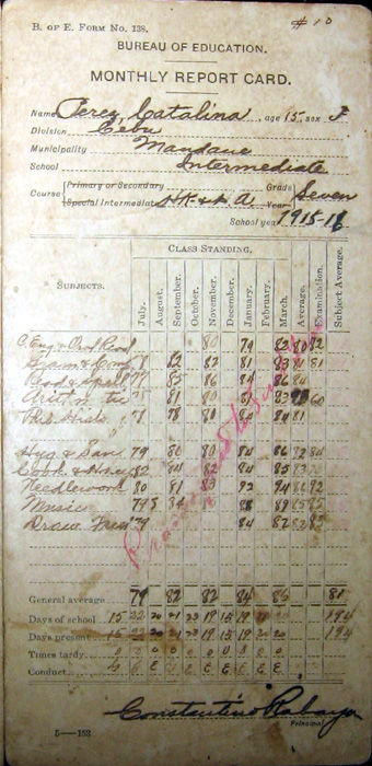 Catalina's Report Card